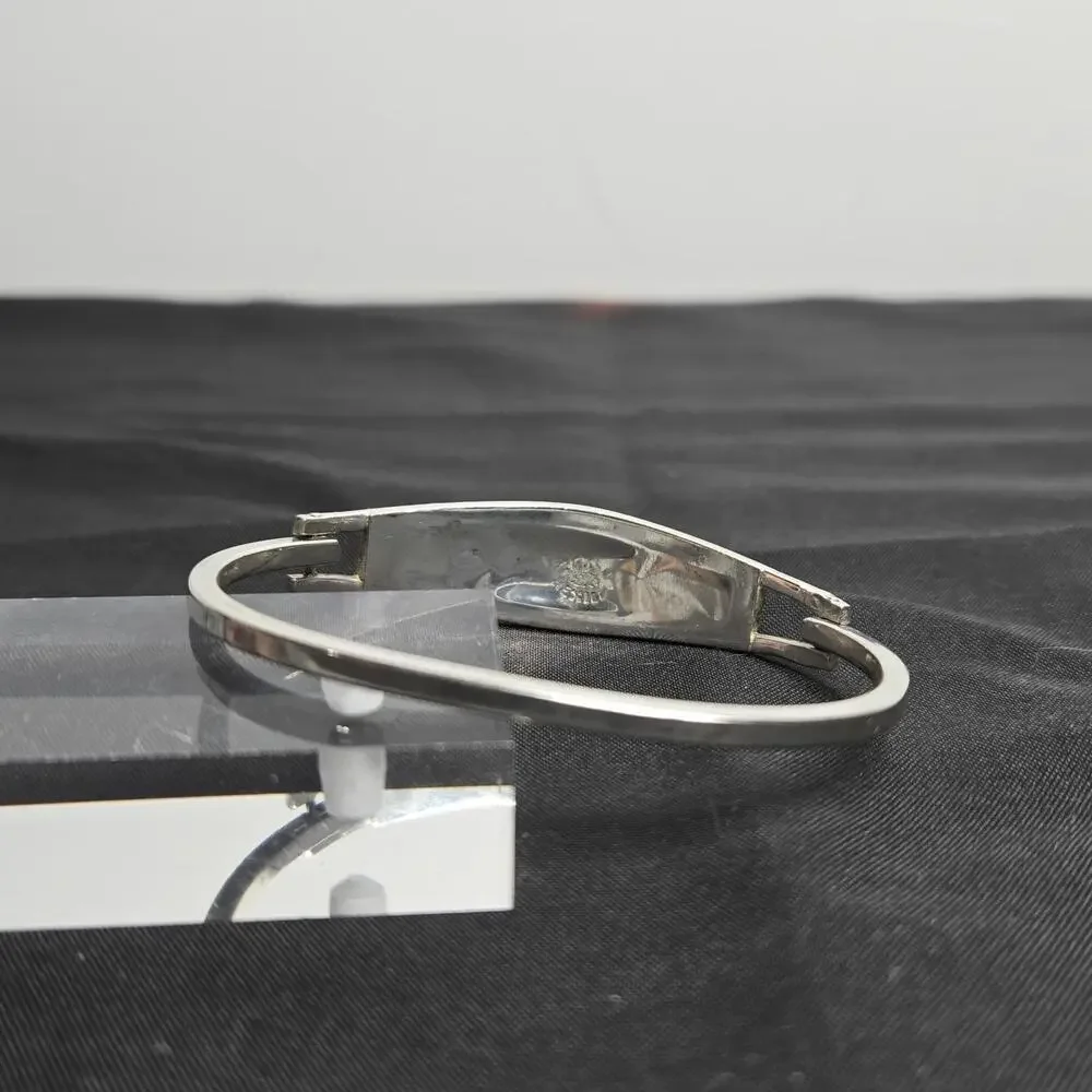 Vintage Taxco Mexico Turquoise Abalone Inlay Hinged Bracelet Silver Tone Metal - Picture 4 of 9